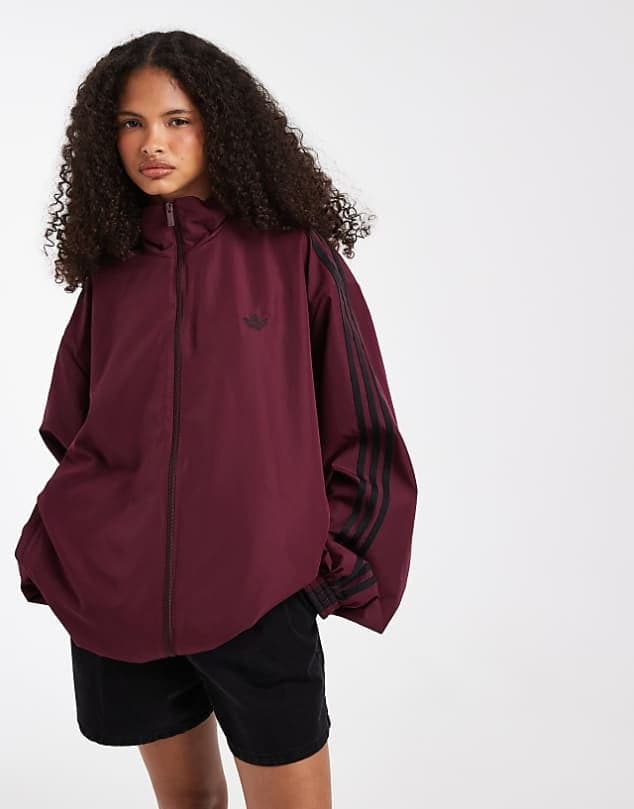 ASOS adidas Originals firebird woven track top in maroon — Deep burgundy red jacket