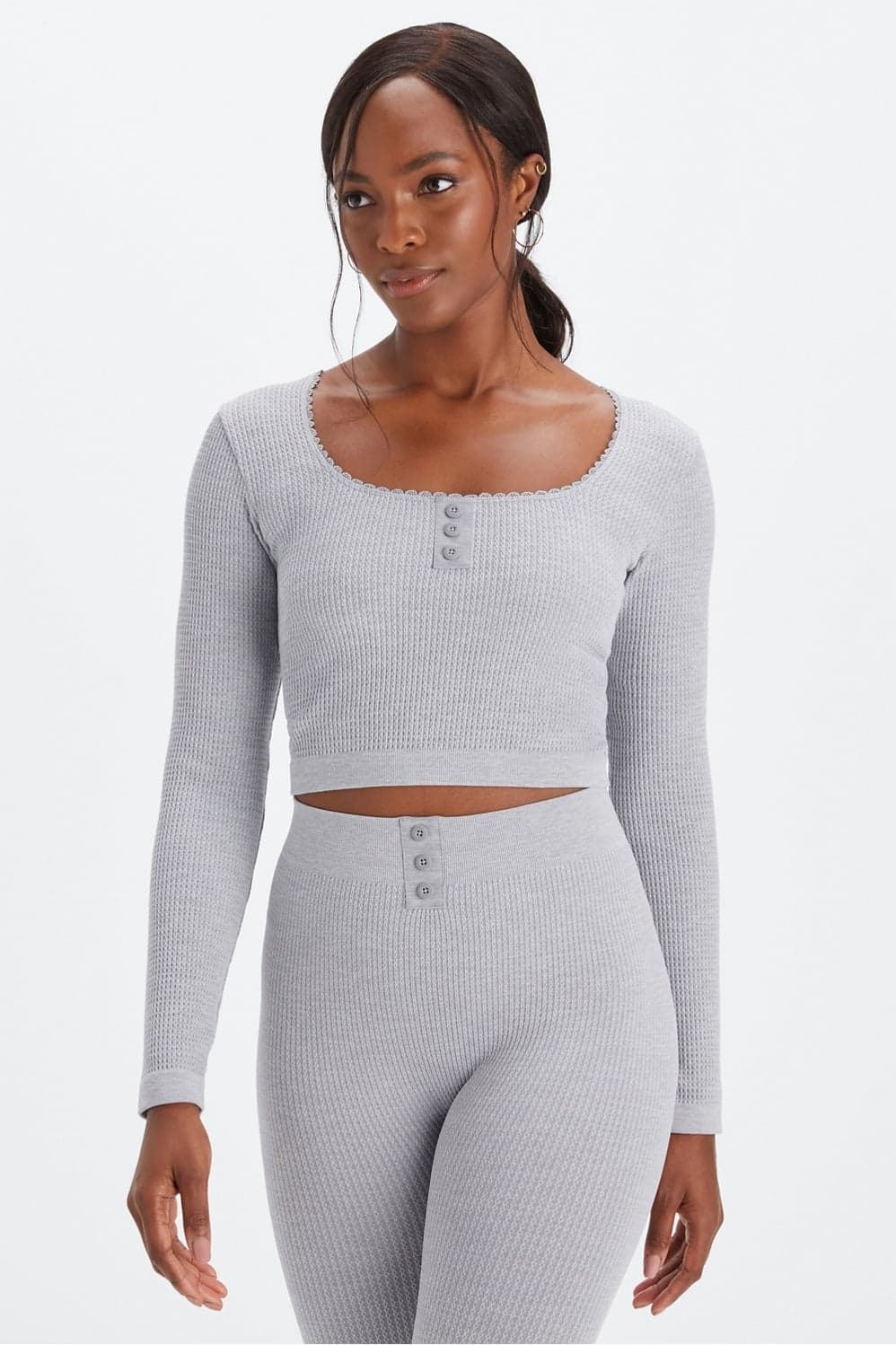 Fabletics Cable Knit Long-Sleeve Top — Light cool grey knitwear — image 1 of 3