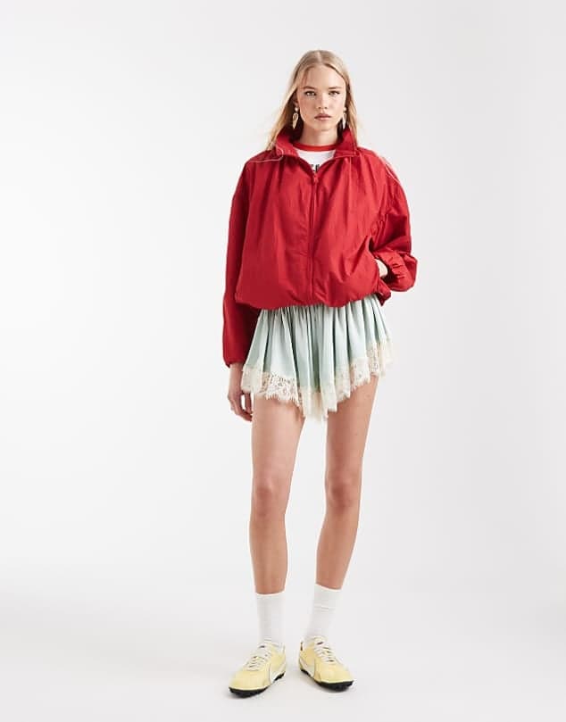 ASOS ASOS DESIGN oversized bubble hem track jacket in red — Clear cool red jacket