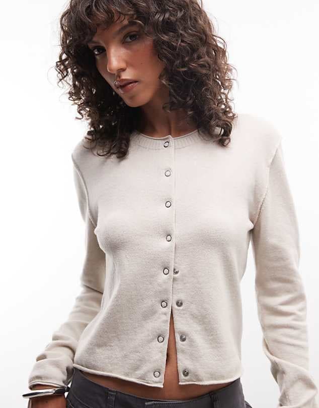 ASOS Weekday wool blend fitted cardigan in light mole — Light grey beige knitwear