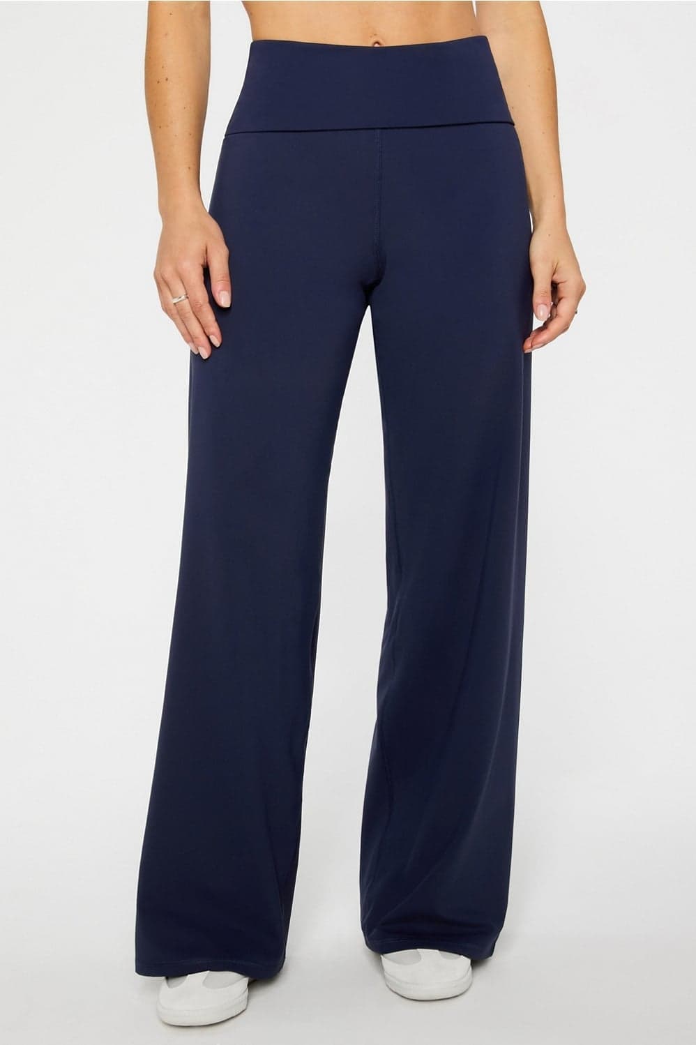 Fabletics PureLuxe Foldover Straight Leg Trousers — Deep navy blue trouser