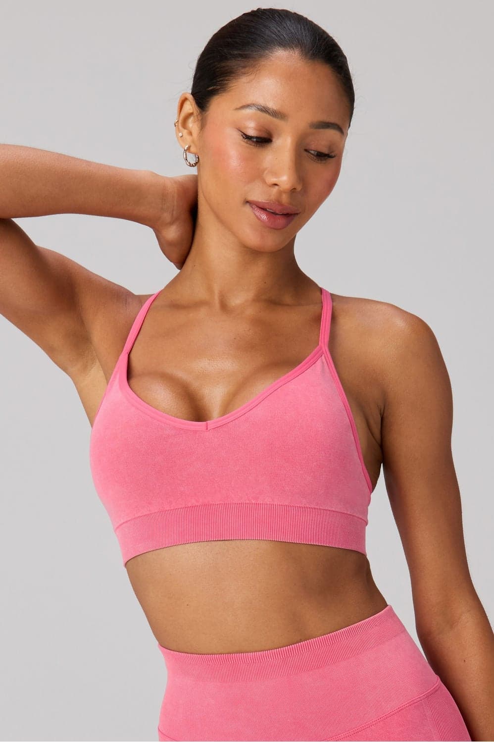 Fabletics Seamless V-Neck Low Impact Sports Bra — Bright pink top — image 1 of 3