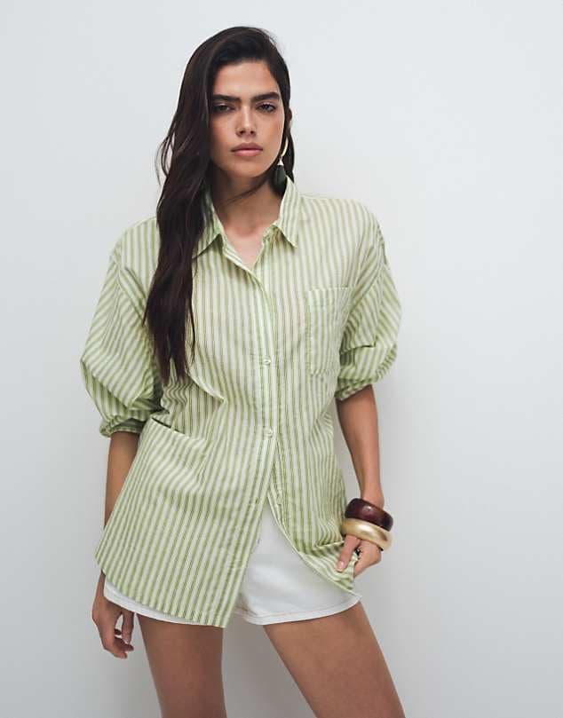 ASOS COLLUSION oversized boxy stripe shirt in green — Light beige top