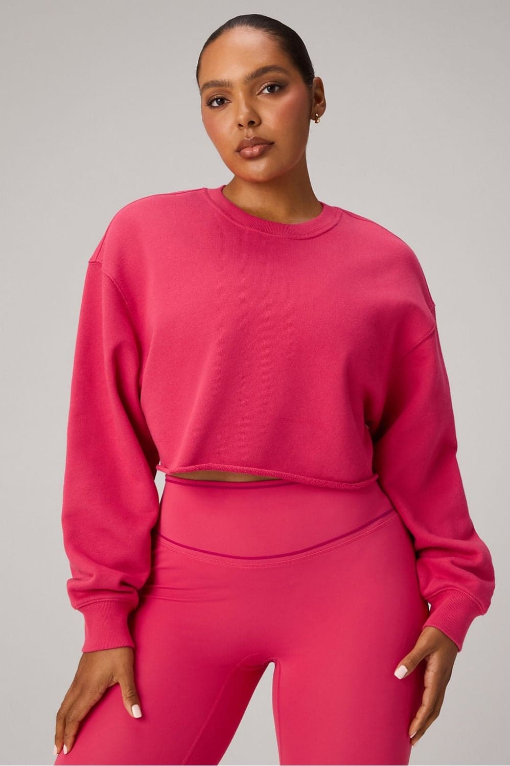 Fabletics Heavy Terry Cropped Pullover — Bright raspberry pink knitwear — image 1 of 3