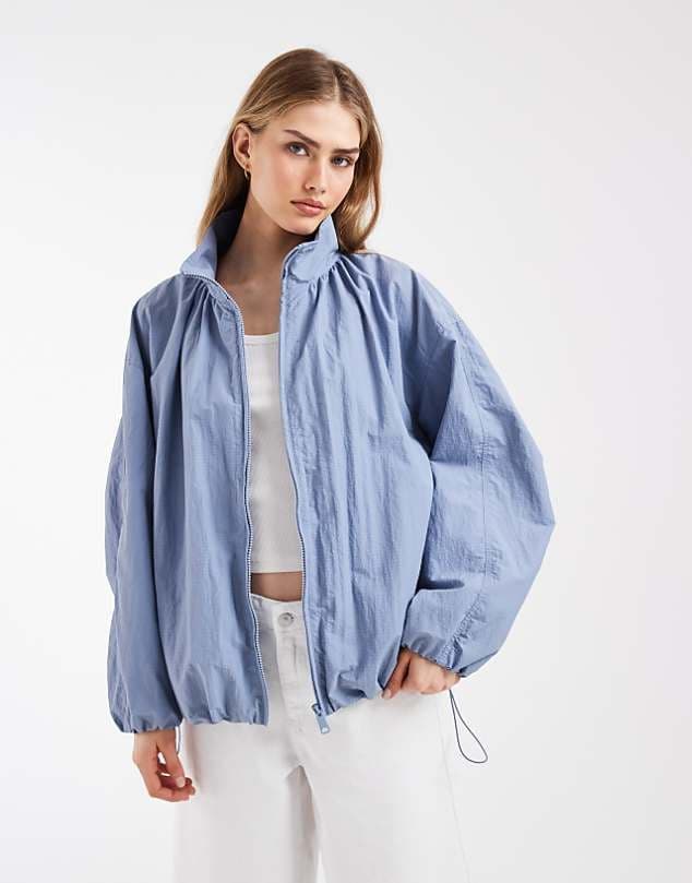 ASOS ASOS DESIGN oversized bubble hem track jacket in blue — Muted periwinkle blue jacket