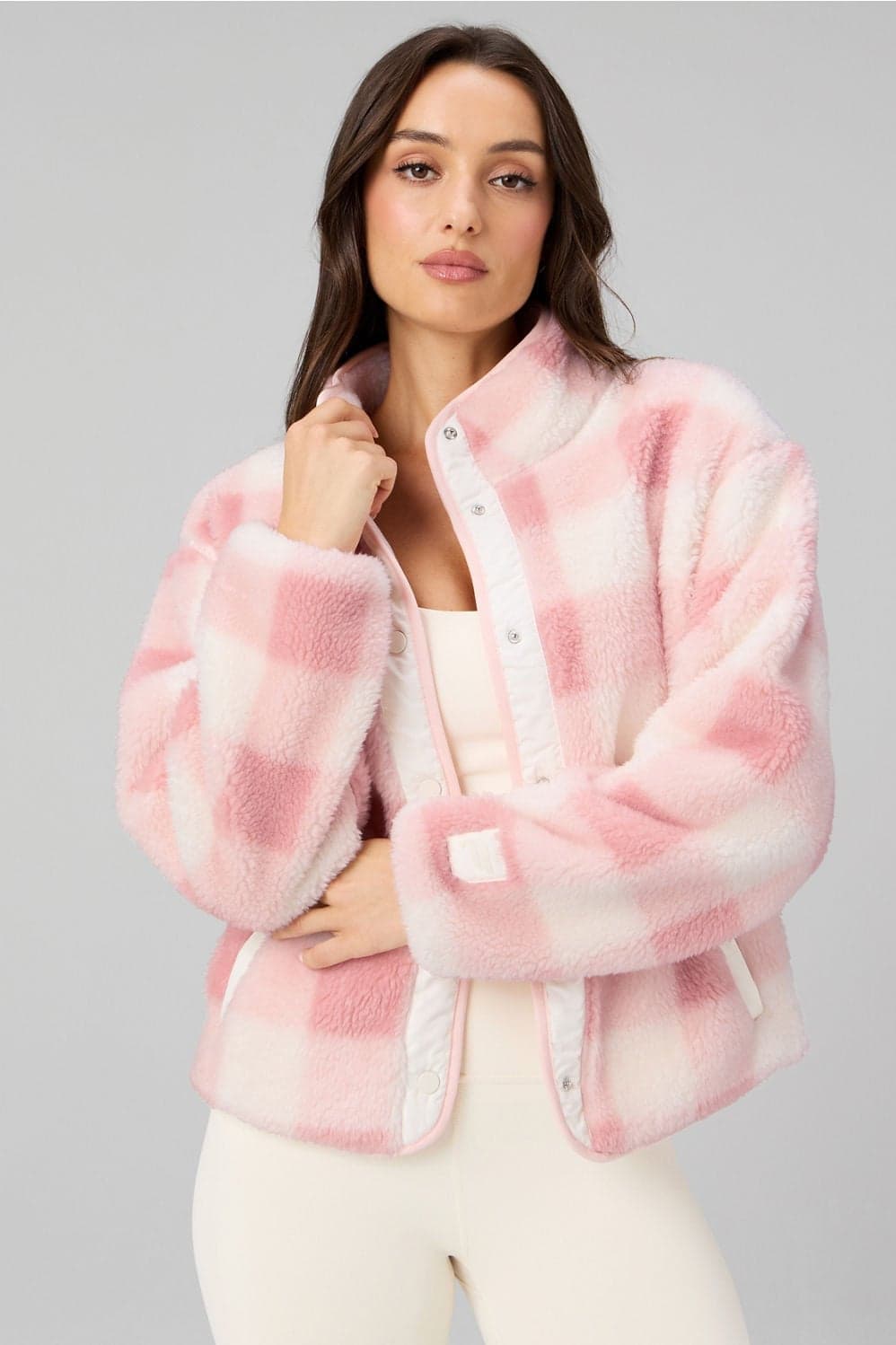 Fabletics Tahoe Teddy Jacquard Jacket — Light blush pink jacket — image 1 of 4