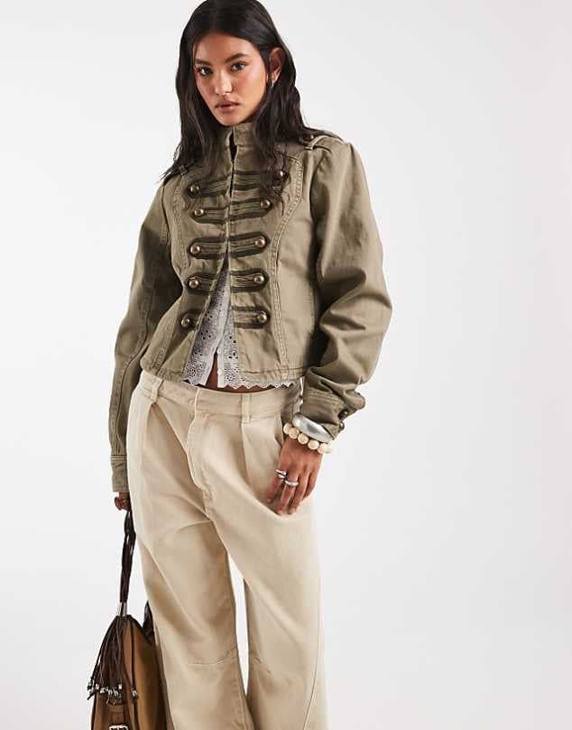 ASOS ASOS DESIGN button front washed utility jacket in khaki — Muted khaki green jacket