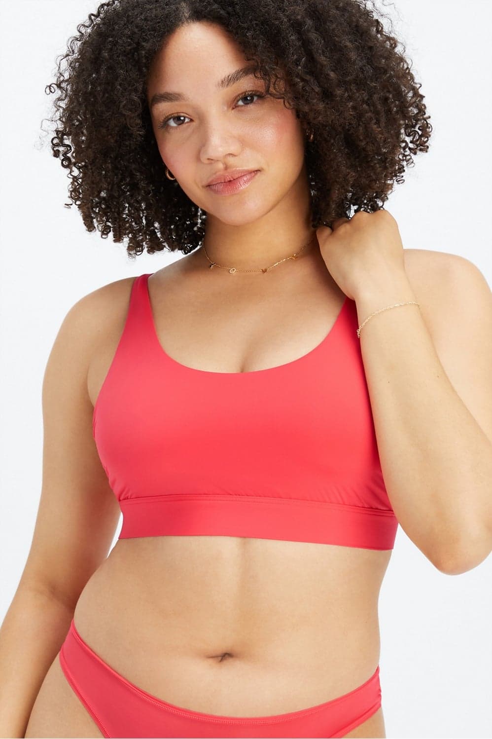 Fabletics Fine Touch Scoop Neck Bralette — Vivid coral red top — image 1 of 3