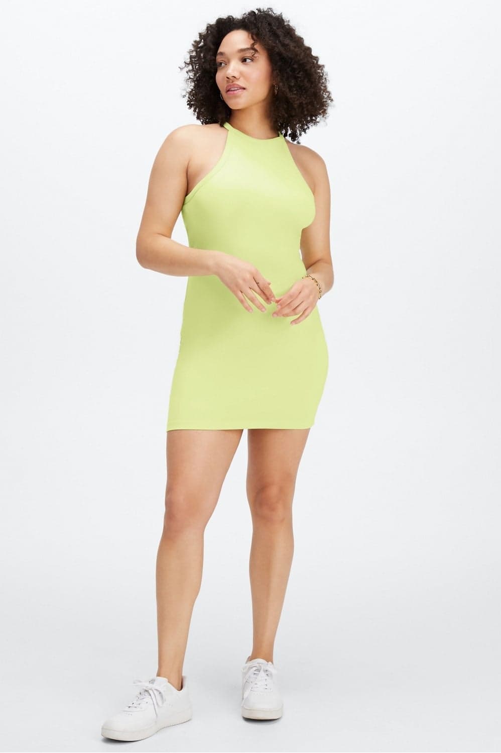 Fabletics Live-In High Neck Tank Top Dress — Light yellow green dress — image 1 of 3