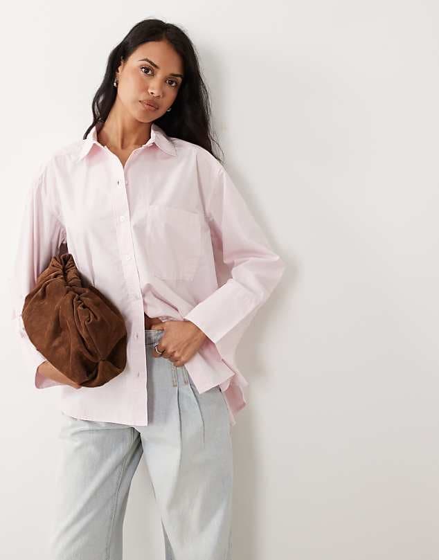 ASOS Gina Tricot pure cotton oversized shirt in light pink — Pale cool pink top