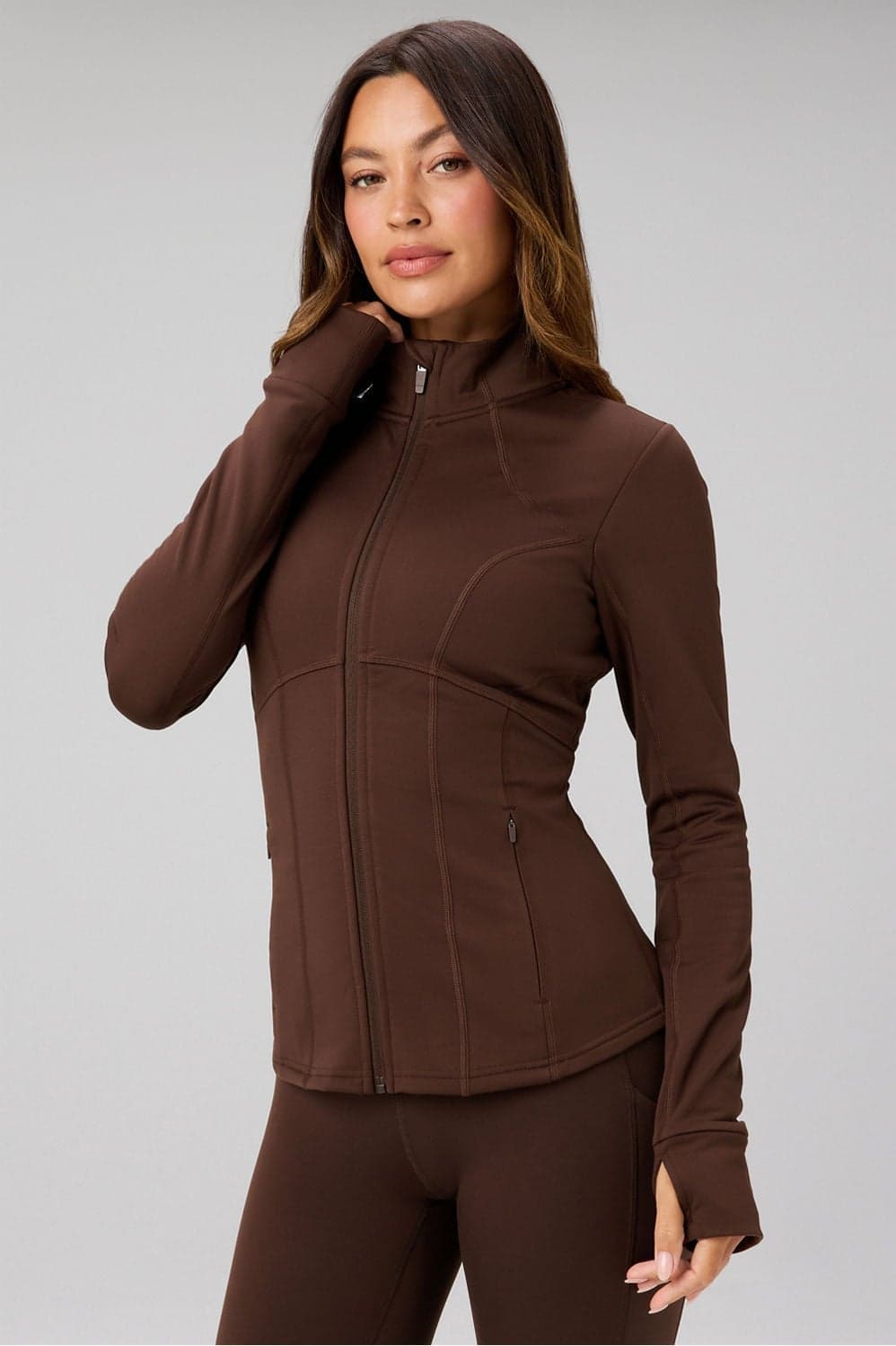Fabletics Cold Weather Full-Zip Jacket — Deep warm brown jacket — image 1 of 4