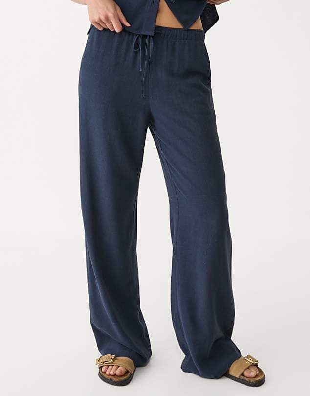ASOS Stradivarius trousers in with linen dark blue — Deep navy blue trouser