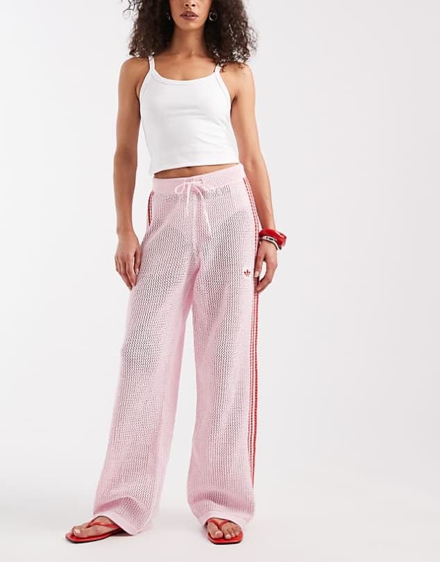 ASOS adidas Originals crochet track pants in pink and red — Light pink trouser