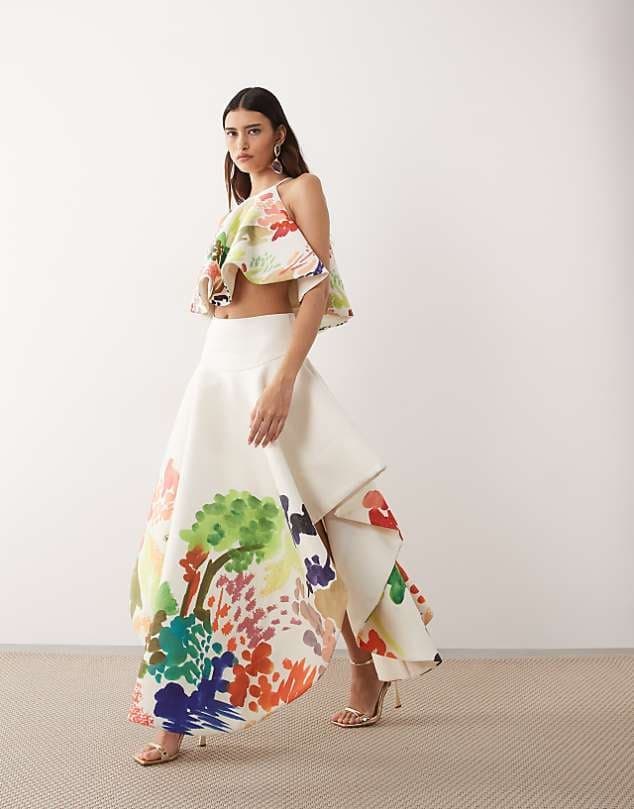 ASOS ARRANGE co-ord maxi skirt in abstract painterly print — Warm white skirt