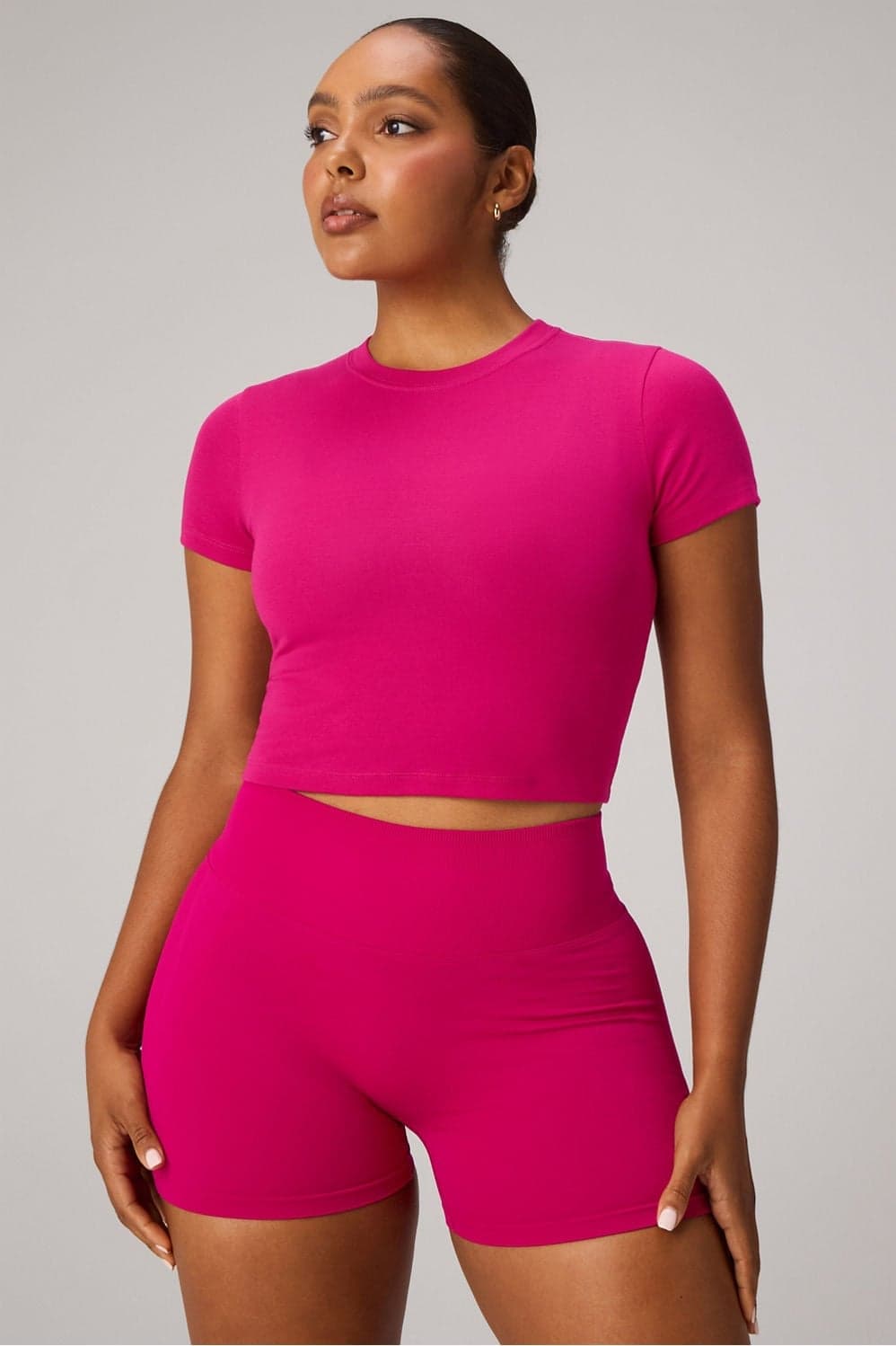 Fabletics Classic Cotton Cropped Baby T-Shirt — Vivid berry pink top — image 1 of 3
