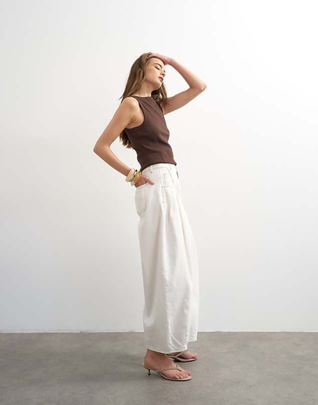 ASOS Topshop Cocoon mid rise barrel jean in bone — Bone beige trouser