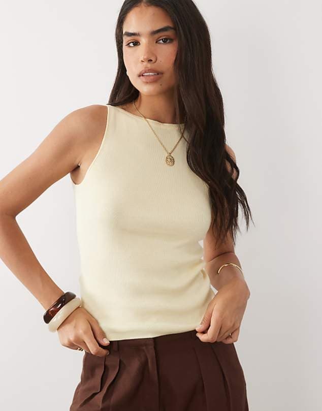 ASOS Mango cotton mix sleeveless vest in pastel yellow — Pale yellow top