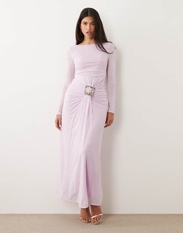 ASOS Daska slash neck tie front trim detail maxi dress in lilac — Light lilac purple dress