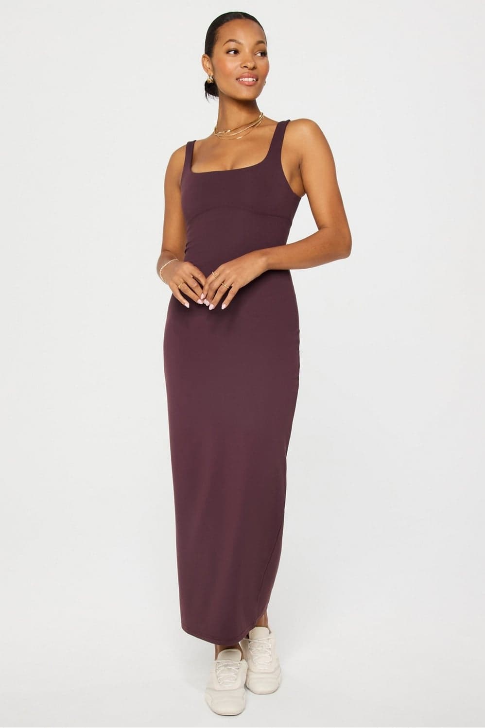Fabletics PureLuxe Maxi Dress Purple/Red — Deep muted purple dress — image 1 of 3