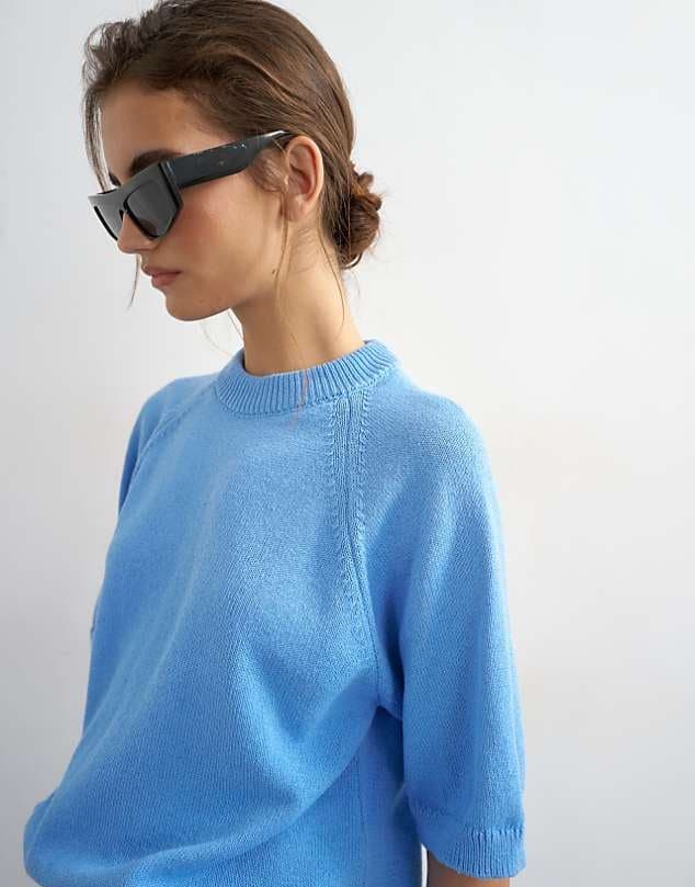 ASOS Topshop knitted half sleeve t-shirt in cornflower blue — Cornflower blue knitwear