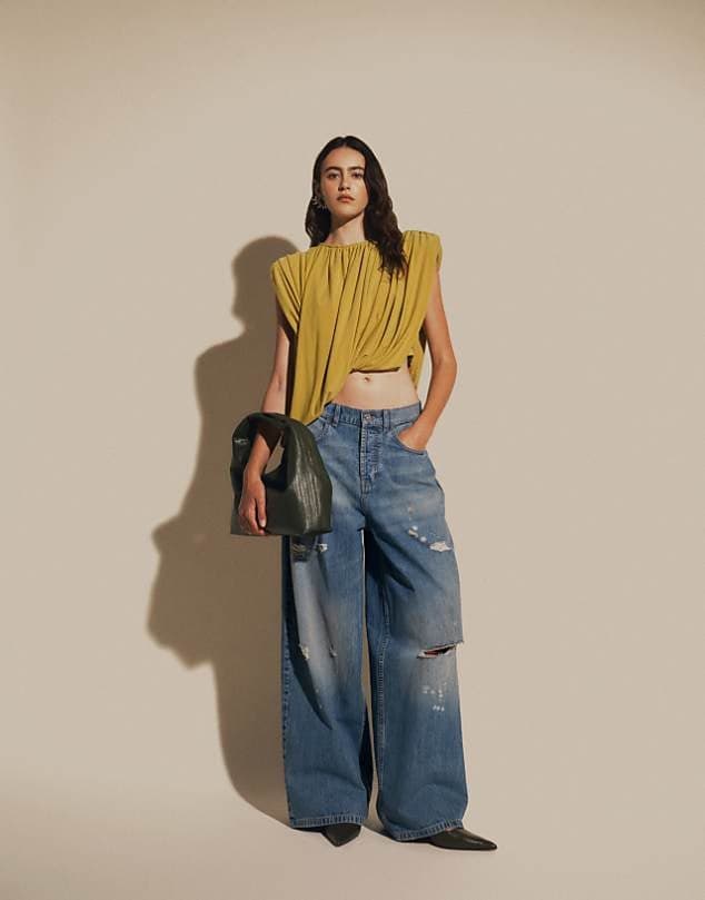 ASOS ASOS DESIGN gathered padded asymmetric drape front top in olive — Muted olive green top