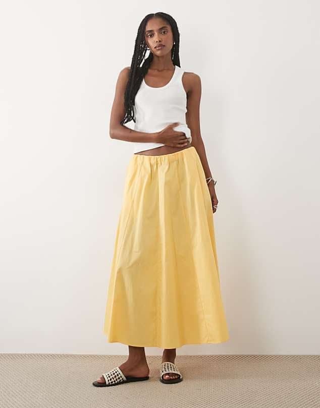 ASOS Mango Newcreta 100% cotton full maxi skirt co-ord in butter yellow — Butter yellow skirt