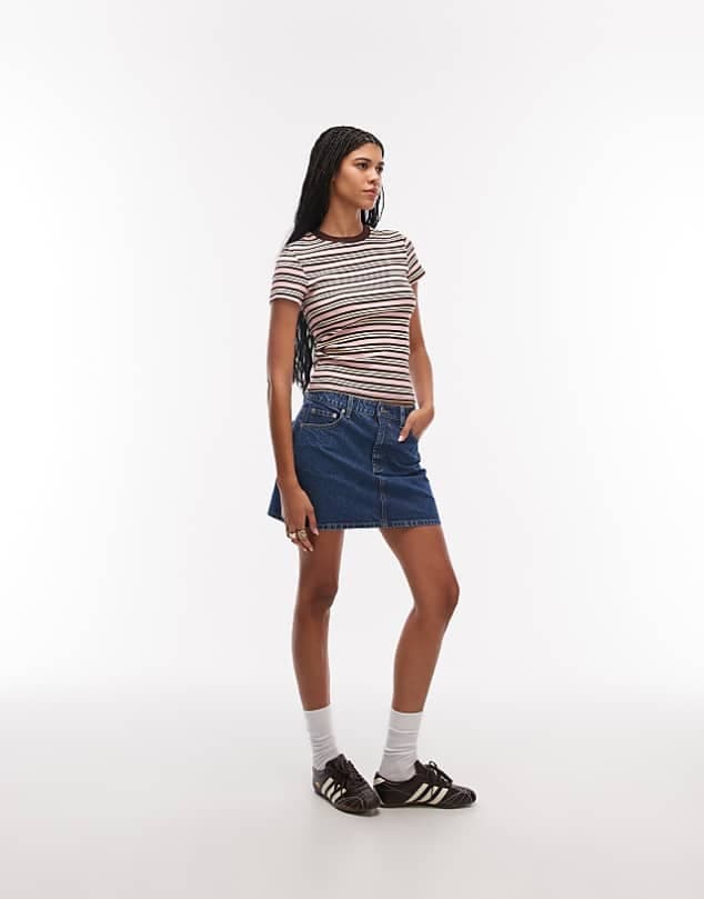 ASOS ASOS DESIGN high waisted a line mini skirt in mid blue — Muted deep blue skirt