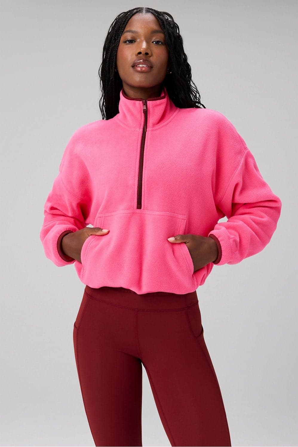 Fabletics No Chill Fleece Half-Zip — Bright pink knitwear — image 1 of 4