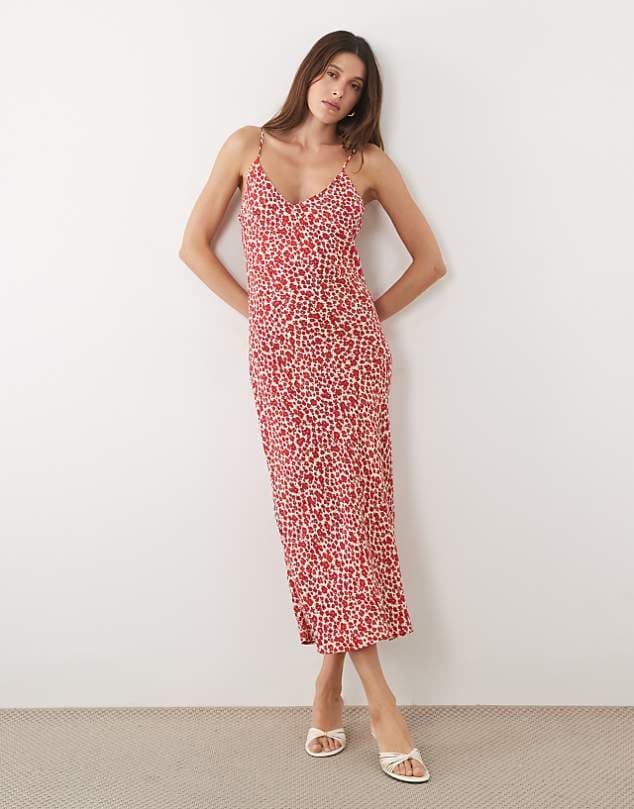 ASOS Mango strappy cami midi dress in red floral print — Warm red dress