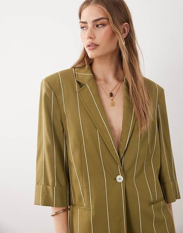 ASOS ASOS DESIGN lightweight jacket in olive stripe — Muted olive green jacket