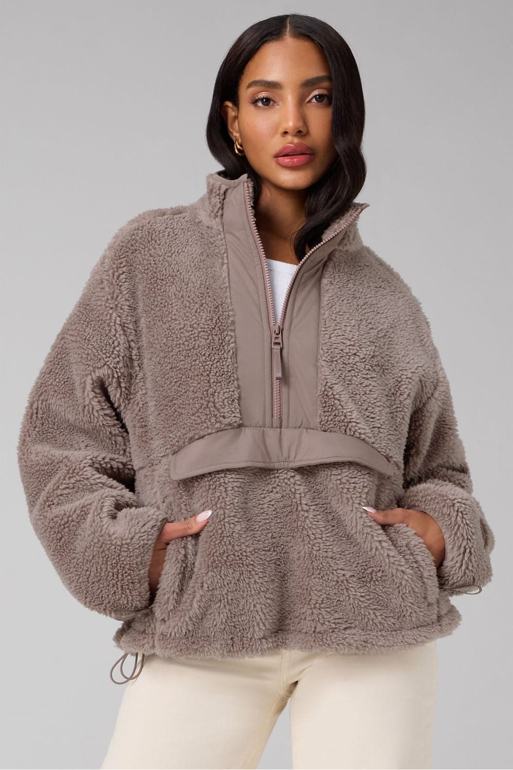 Fabletics Teddy Half-Zip Pullover — Muted taupe brown knitwear — image 1 of 4