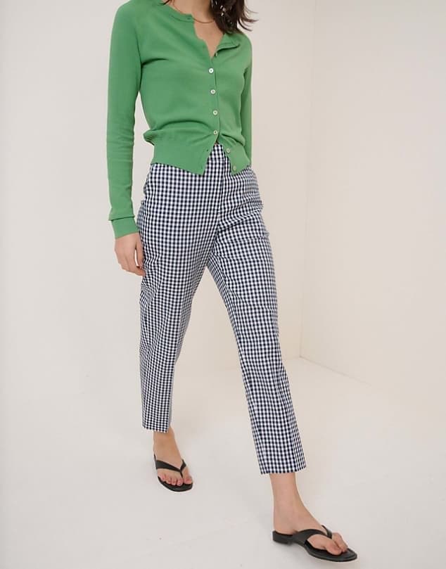 ASOS Nobody's Child Gingham cigarette trousers in blue — Deep navy blue trouser