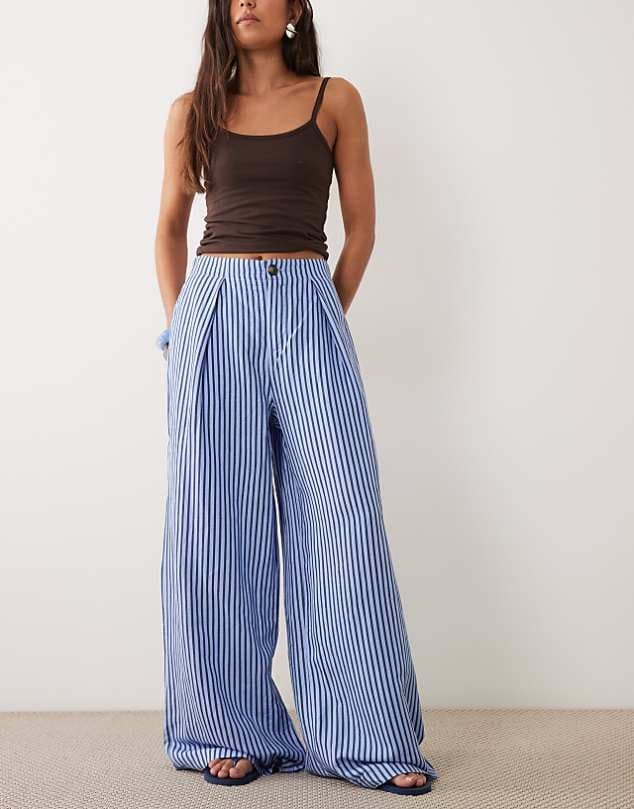 ASOS Mango relaxed trouser in blue stripe — Light sky blue trouser