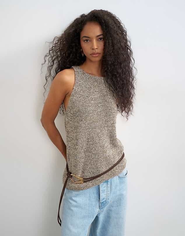 ASOS Topshop knitted asymmetric vest in khaki — Muted taupe beige knitwear