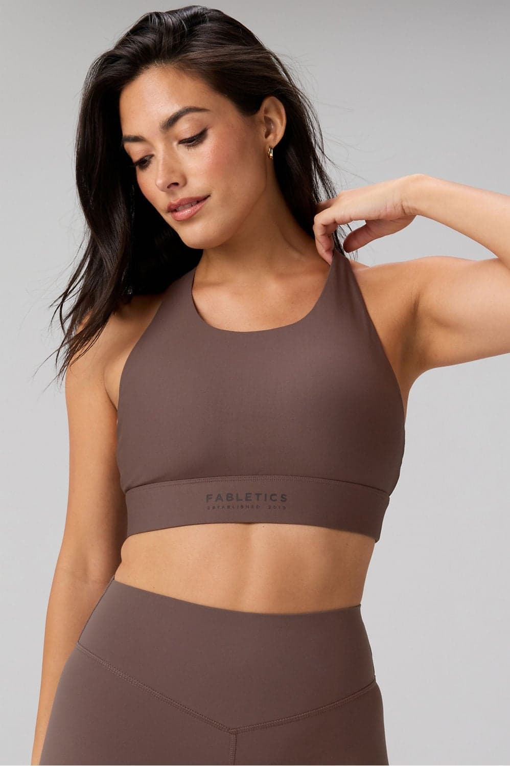 Fabletics No-Bounce High-Impact Sports Bra — Muted mauve brown top