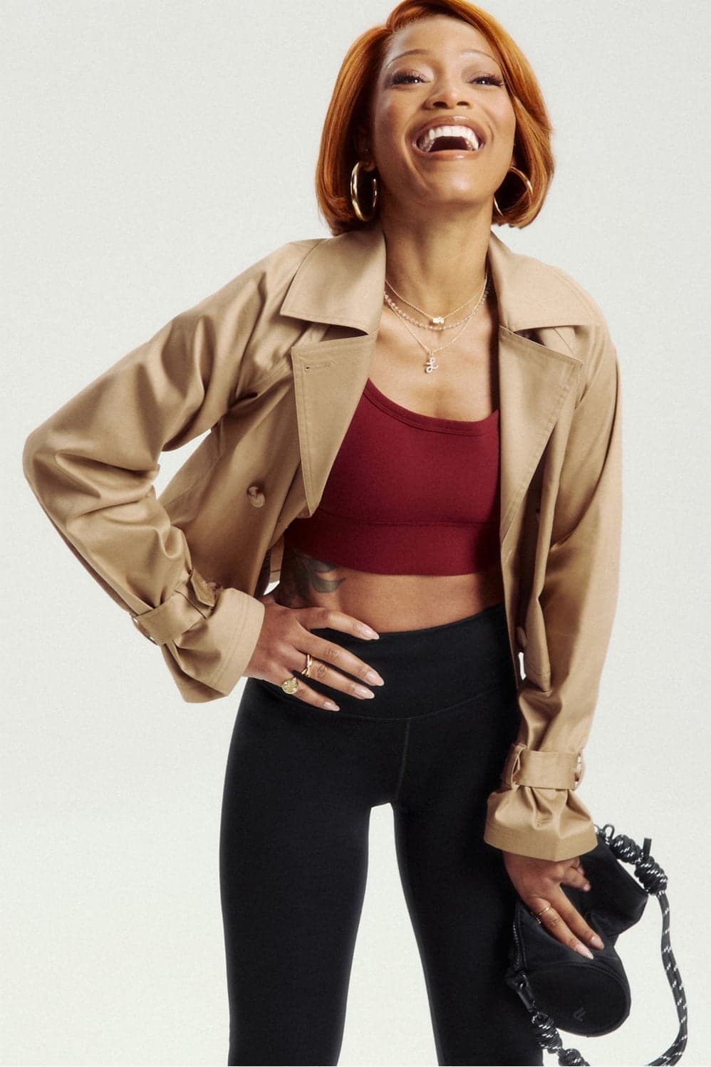 Fabletics Cropped Trench — Muted beige brown jacket — image 1 of 4