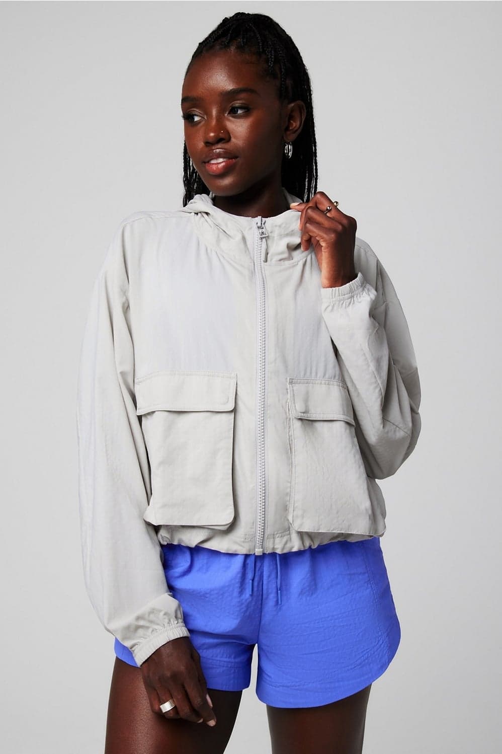 Fabletics Ripstop Cropped Cargo Jacket — Light grey jacket — image 1 of 4