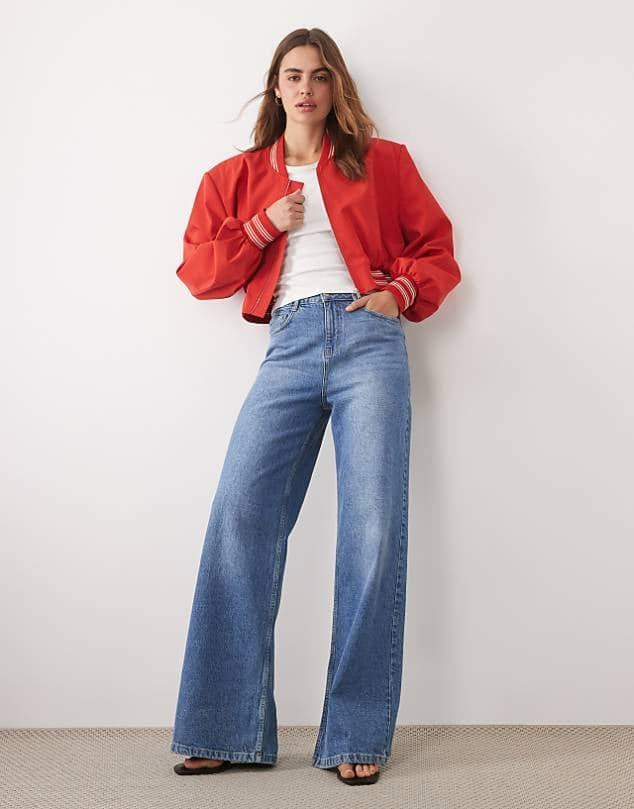 ASOS ASOS DESIGN cropped shoulder pad bomber jacket in red — Bright red jacket