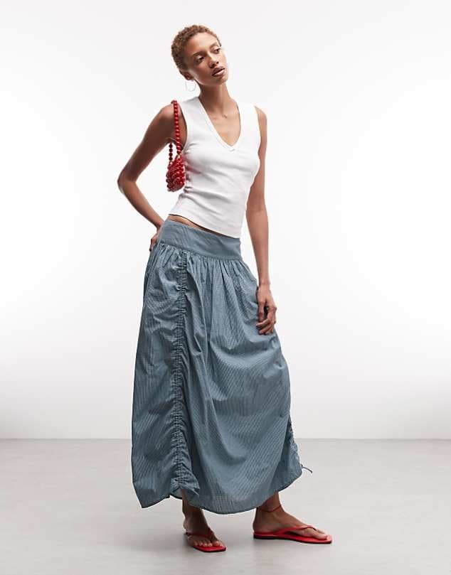 ASOS COLLUSION maxi skirt with channel details in blue check — Muted blue skirt