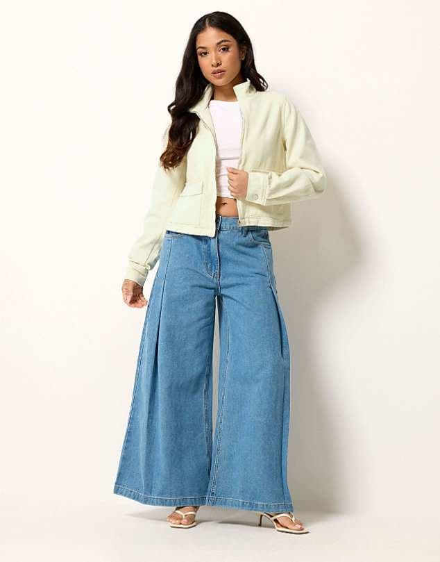 ASOS PixieGirl Petite funnel neck denim jacket in yellow — Pale yellow jacket