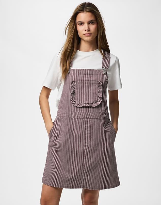 ASOS Pieces Denim dress in sparrow — Muted rose brown dress