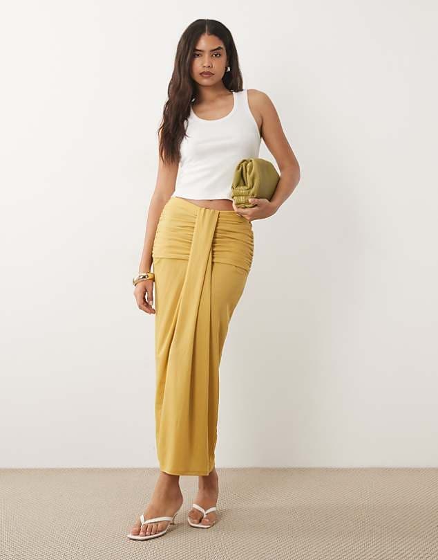 ASOS ASOS DESIGN drape detail gathered maxi skirt in mustard — Mustard yellow skirt