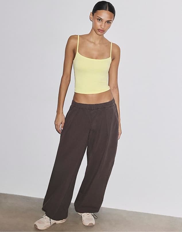 ASOS Stradivarius Strappy polyamide top in yellow — Pale yellow top