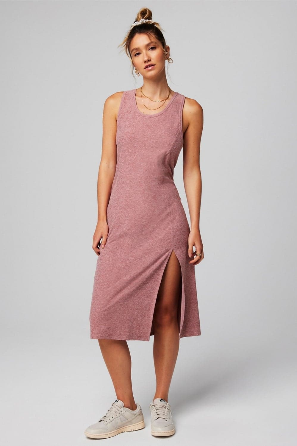 Fabletics Cloud Jersey Midi Dress — Muted mauve pink dress — image 1 of 4