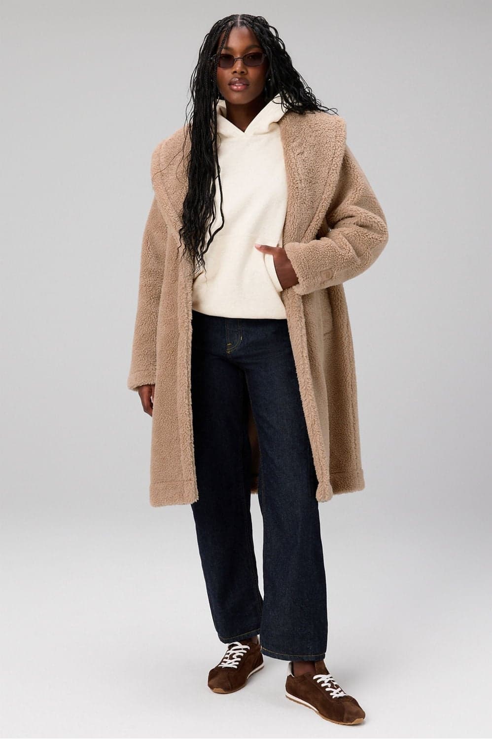 Fabletics Teddy Shawl Long Coat — Muted beige brown jacket — image 1 of 3