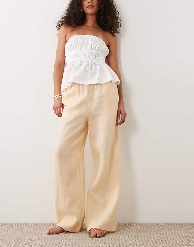 ASOS Mango 100% linen trouser in pastel yellow — Pastel yellow beige trouser