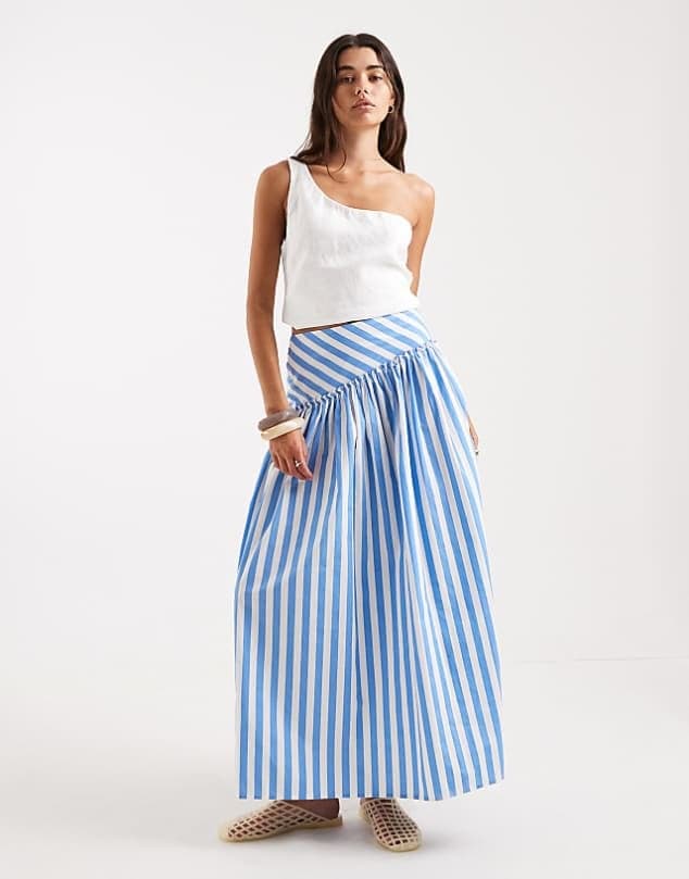 ASOS ASOS DESIGN asymmetric dropped waist maxi skirt in stripe — Sky blue skirt