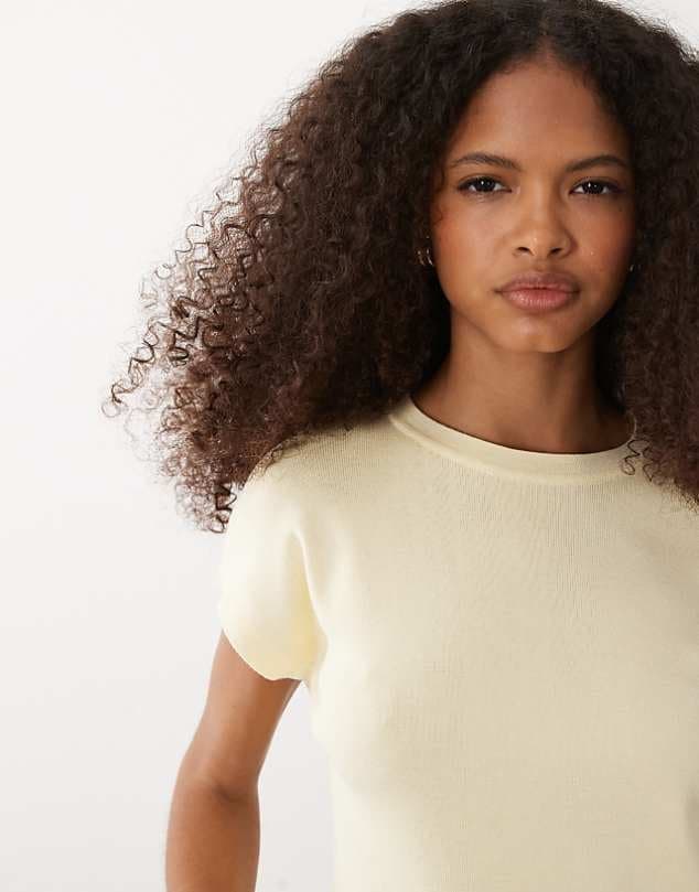 ASOS Mango knitted short sleeve top in buttermilk yellow — Buttermilk yellow knitwear