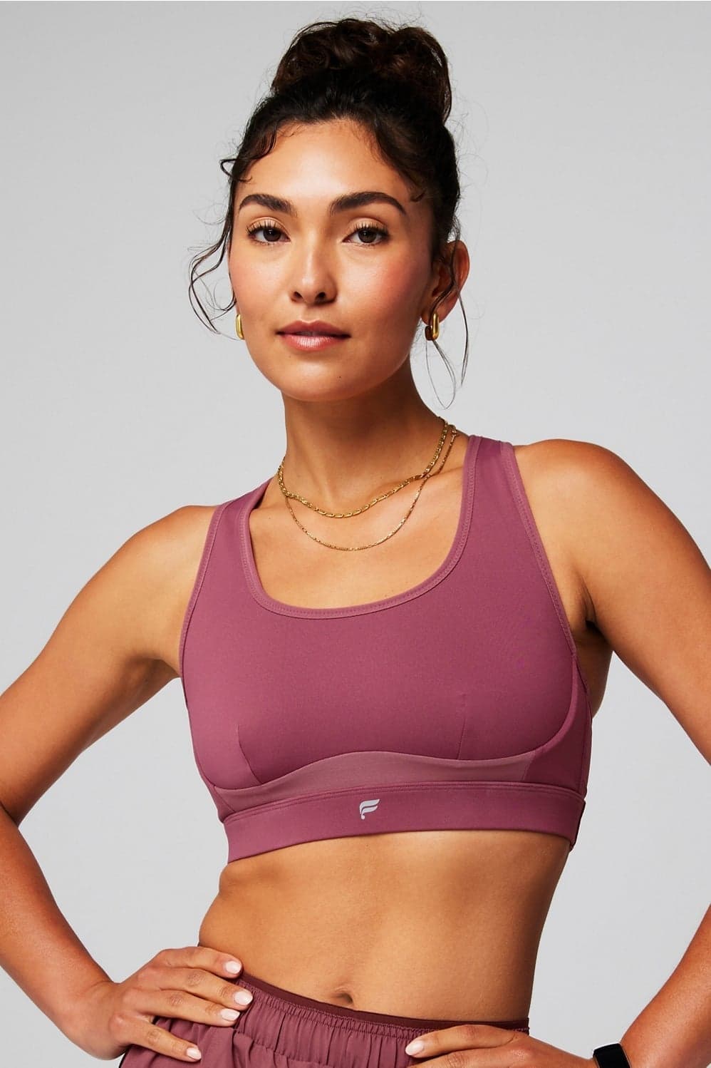 Fabletics Belle Racerback High Impact Sports Bra — Muted mauve pink top